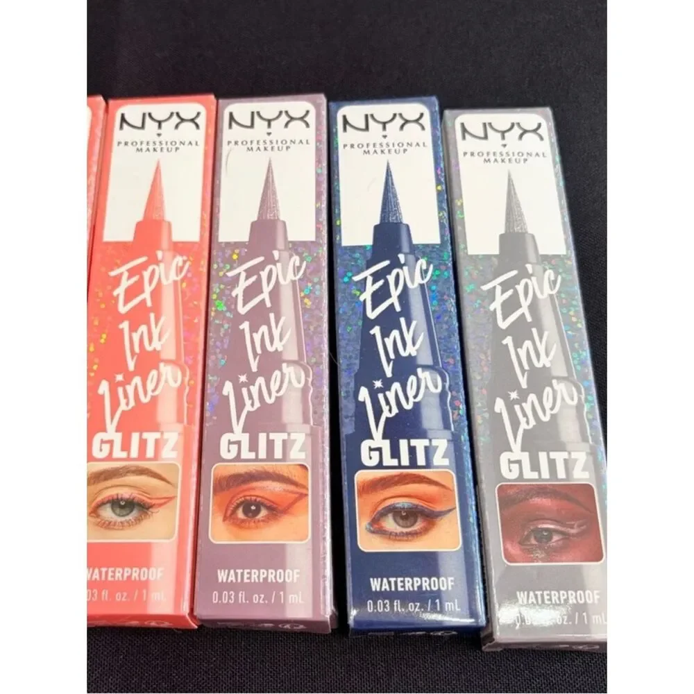 🌷 4 NYX Glitter Liquid Eyeliner Set - Pink, Blue, Silver, Coral New full size